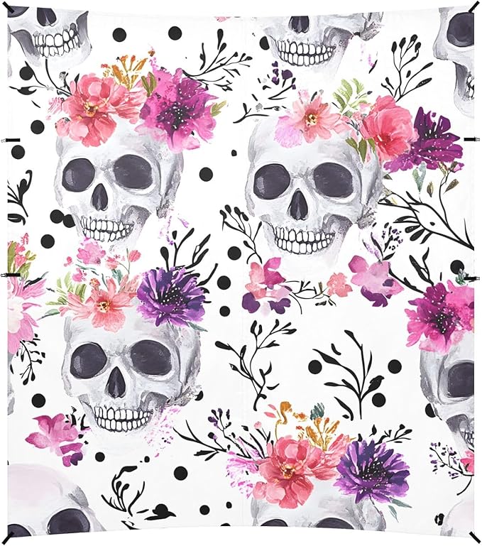 ALAZA White Skull Flowers Pattern Beach Tent Sun Shelter Portable Canopy Sunshade for Outdoor Camping Picnics Backyard Fun 10x9 ft