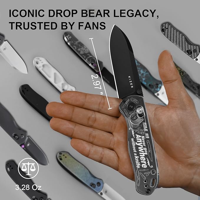 Kizer Drop Bear EDC Pocket Knife 2.97” Nitro-V Blade Acrylic Handle Folding Knife with Thumb Stud Opener Clutch Lock EDC Knives for Men Women Gift V3619A14
