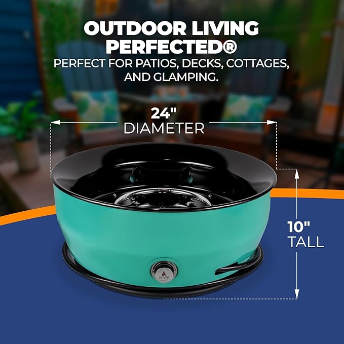 Outland Living Large Outdoor Propane Gas Fire Pit for Outside 60000 BTU/h 24 inch with Lid - Modern Lake Country 800 Fire Bowl Firepit for Patio Blue