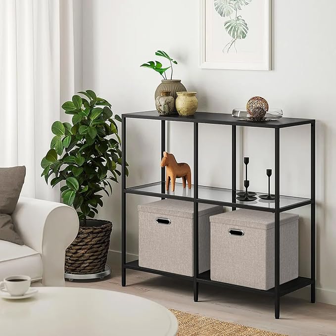 Linen Storage Bins with Lids13 x 13 Inch Foldable Fabric Cube Baskets Boxes Organizer for Closet Shelves and Home. (Beige (13x13) 2 pack)