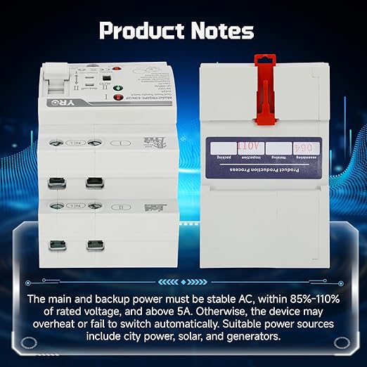 Mini ATS Automatic Transfer Switch 2P 63A 110V Dual Power Automatic/Manual Transfer Switch for Generator and Home Power Backup Fast Switching DIN Rail Mounted Changeover Switch AC 50/60Hz