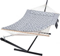 SUNCREAT Outdoor Double Hammock with Stand Two Person Cotton Rope Hammock with Polyester Pad Circle Pattern