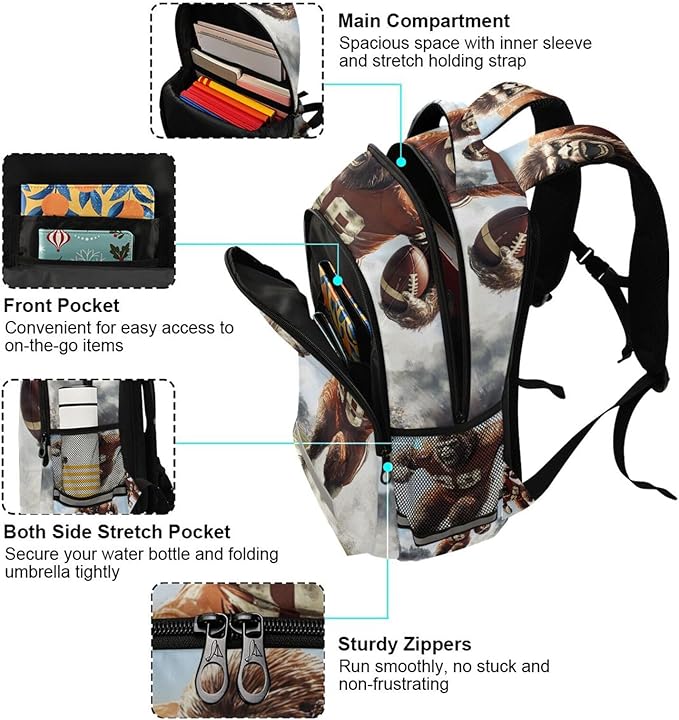 AIXIWAWA American Football Gorilla Travel Backpack for Women Men Laptop Backpack Casual Daypacks with Padded Straps and Back 11.6×4.9×16.7 IN
