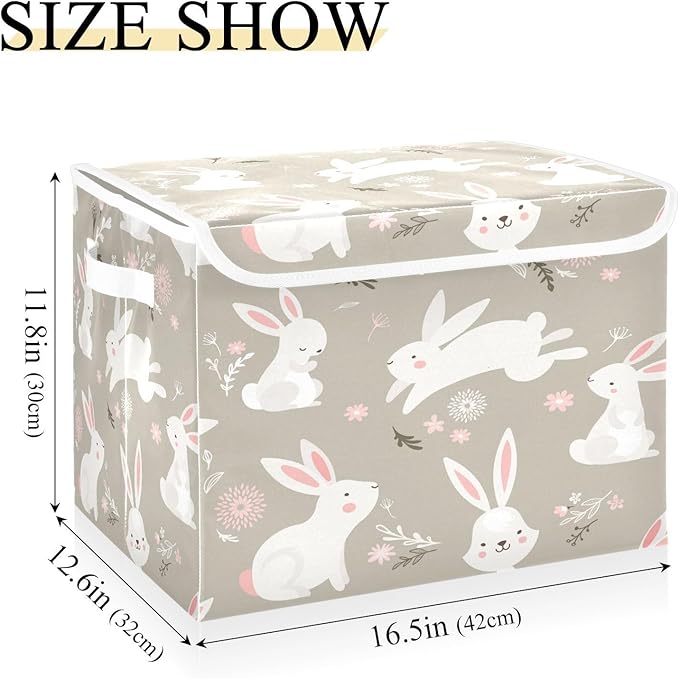 YETTASBIN Easter Bunny Storage Basket with Lid and Handles Large Collapsible Fabric Storage Bins Durable Storage Organizer for Shelves Closet Bedroom School Office Home Decor