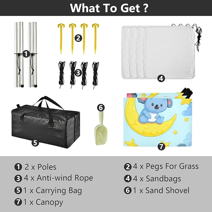 Beach Canopy with Windproof Ropes &amp Sandbags Beach Tent Sun Shade Sun Shelter for Camping Trips Fishing Backyard Fun or Picnics Koalas