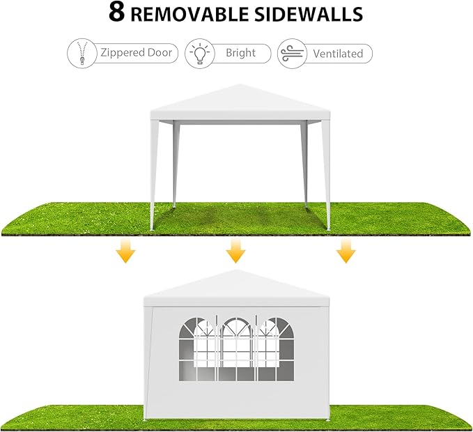 HomGarden 10'x10' Outdoor Canopy Tent Patio Camping Gazebo Storage Shelter Pavilion Cater Party Wedding BBQ Events Tent w/Removable Sidewalls