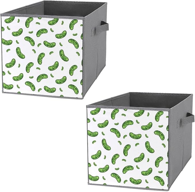 Foldable Cube Storage Organizer with Handles Pickle Cucumbers Durable Collapsible Fabric Bin for Travel &amp Camping Portable Organizer for Gear &amp Supplies
