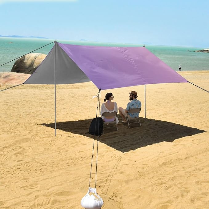 Purple Gradient Stable Beach Tent UPF50+ Lightweight Sun Shelter with Sandbags and Shovel for Camping Trips Fishing Backyard Fun or Picnics
