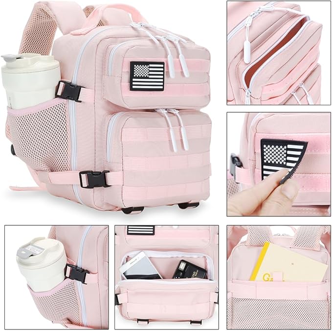 9L Mini Tactical Backpack for Men and Women Tactical Backpack Small for Hiking Small Tactical Bag（Pink）