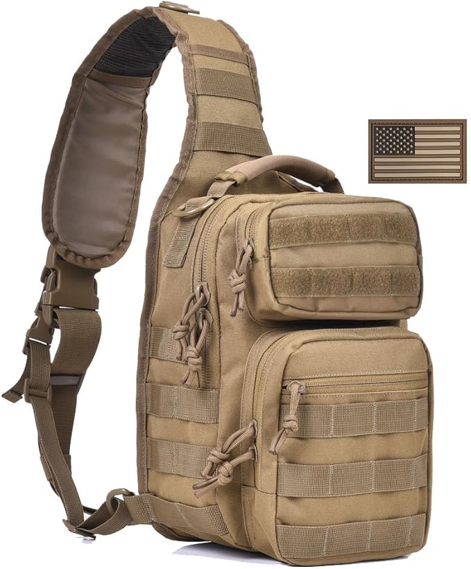 REEBOW GEAR Tactical Sling Bag for Men Military Single Shoulder Backpack Outdoor EDC Range Pack (Tan)