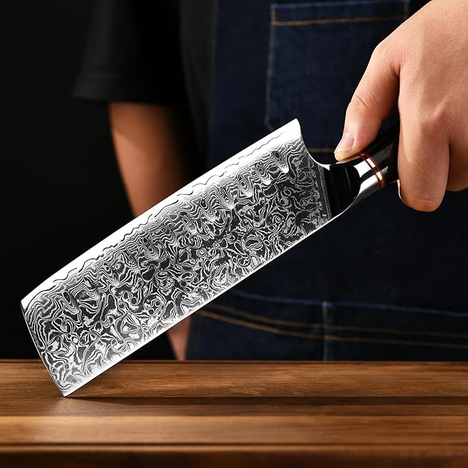 Nakiri Knife 7 Inch 67 Layers VG10 Damascus Steel Kitchen Knife for Slicing Cutting Meat Vegetable - PakkaWood Handle Cleaver Chef Knife for Home Cooking Gift Box