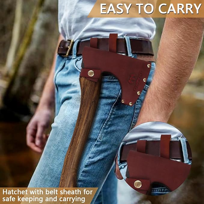 15.7 Hatchet Camping Hatchet Hand-Forged Axe with Sheath for Wood Chopping Splitting and Carving Bushcraft Axe with Beech Handle for Outdoor Survival and Garden Work