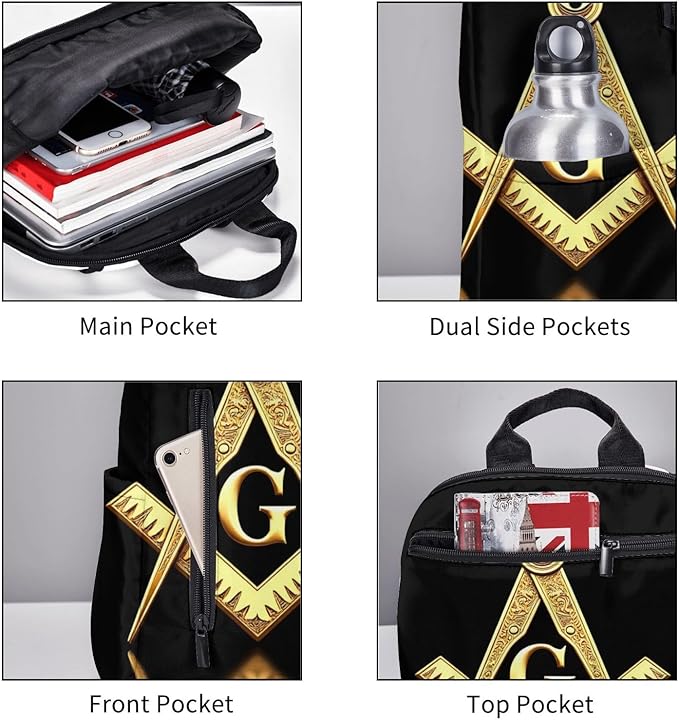 Gold freemason freemasonry masonic Travel Laptop Backpack Womens Mens Bag Bookbag
