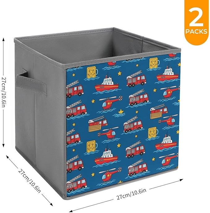 Large Capacity Storage Boxes Firetrucks Transportation Fire Trucks Foldable Organizer Baskets with Handles Clever Storage Solution for Home