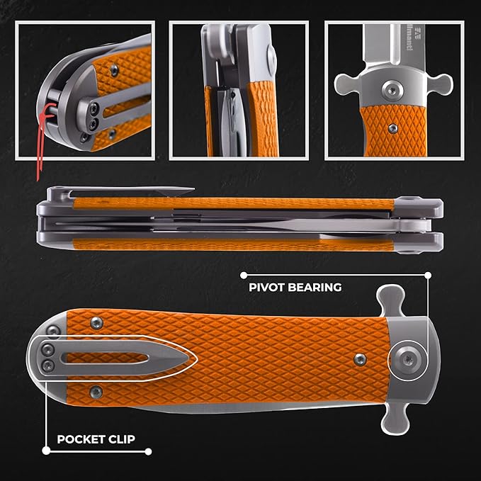 Firebird GANZO Adimanti Samson-OR Folding Pocket Knife Razor Sharp D2 Steel Blade Ergonomic G10 Anti-Slip Handle with Clip Hunting Fishing Camping Outdoor Flipper EDC Pocket Knife (Orange)