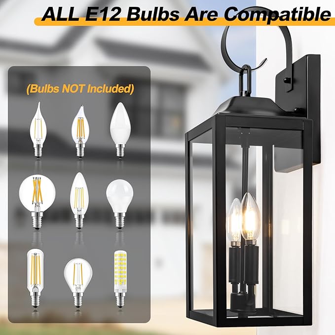 19 Large Outdoor Wall Lights - Black Outside Wall Mounted Light Fixture Exterior Lighting Fixtures Farmhouse Outside Wall Sconce Lantern 2-Light Modern Porch Lights for House 2 Pack