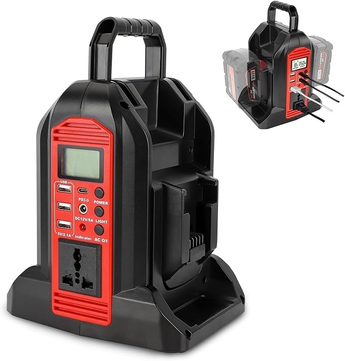 DC 18V to AC 120V Power Inverter Compatible with Milwaukee M18 18V Battery 350W Pure Sine Wave Portable Power Inverter Converter with LCD Display and LED Light 2 Battery Port