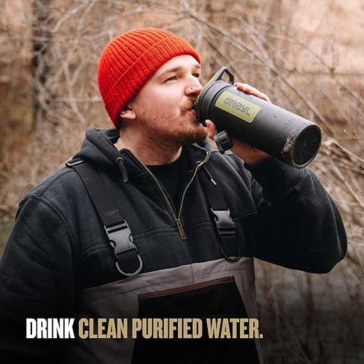 GRAYL GeoPress 24 oz Water Purifier Bottle - Filter for Hiking Camping Survival Travel (Black Camo)