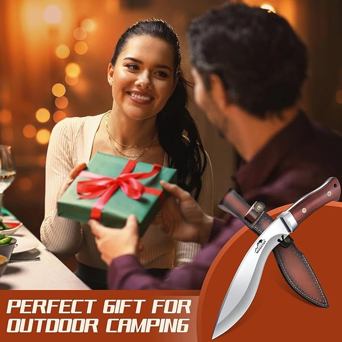 Moontay Fixed Blade Kukri Knife - VG10 Steel Hunting Knife with Sheath Full Tang Survival Knives with Wood Handle for Bushcraft Camping Fishing Hiking BBQ Christmas Gifts for Men and Women