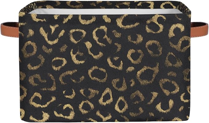 Pardick Black Gold Leopard Basket Storage Bins Large Fabric Toys Storage Cube Box with Handles Collapsible Closet Shelf Cloth Organizer Basket for Nursery Bedroom Bathroom Holiday Gift