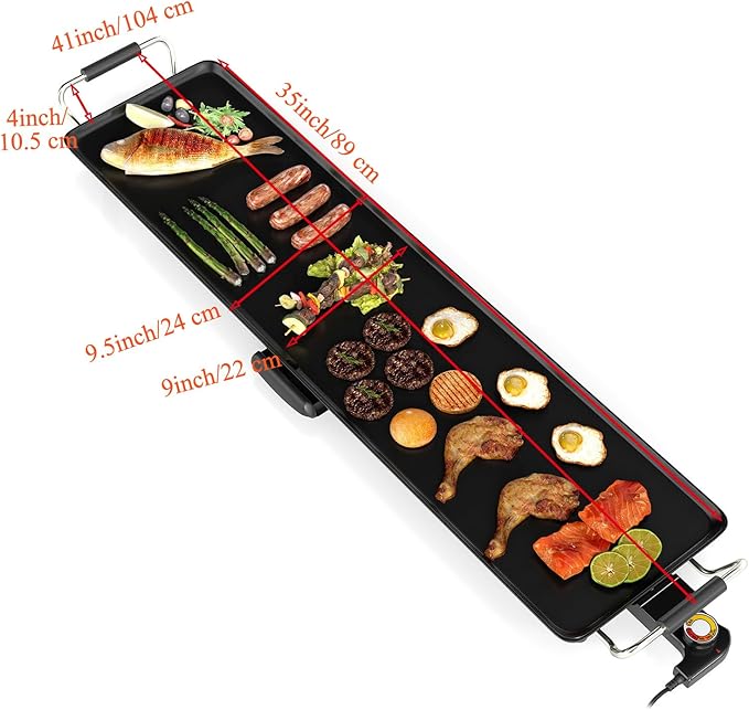 Costzon 35.5 Electric Griddle 1400W Nonstick Extra Large Griddle Long Table Top Grill w/5-Level Temp &amp Drip Tray Indoor Outdoor Cooking Plates Teppanyaki Grill for Pancake BBQ Camping Gather