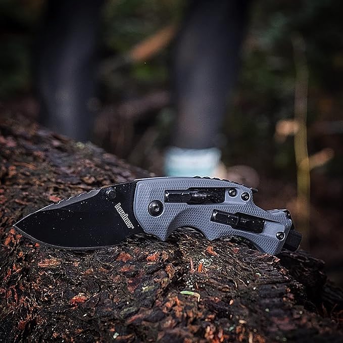 Kershaw Shuffle DIY Compact Multifunction Pocket Knife (8720) 2.4 Inch 8Cr13MoV Steel Blade with Black Oxide Coating Every Day Utility Knife with Carbon Strength and High Tech Function 3.5 oz.Gray