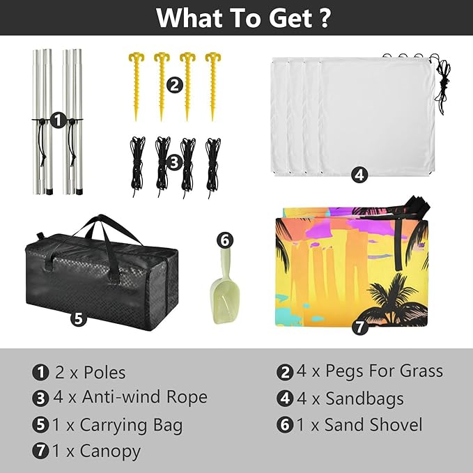 xigua Palm Tree Beach Tent Sun Shelter with Carrying Bag - Silver Coated Oxford Fabric Beach Canopy for Beach Camping Fishing - Includes Windproof Ropes Sandbags &amp Stakes