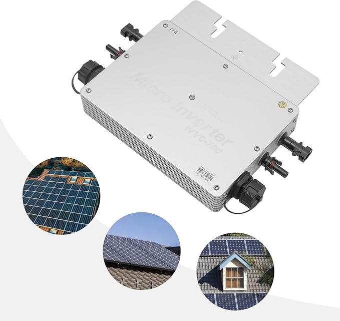 700W Micro Inverter Grid Tie Solar Inverter MPPT Pure Sine Wave Automatic Identification Power Inverters IP65 Waterproof Self-Cooling for 30V-50V Solar Panels Silver