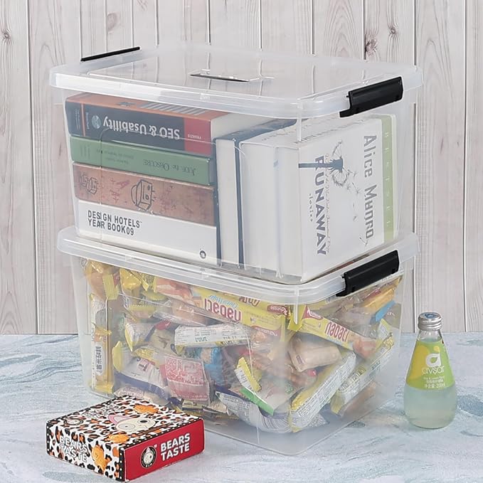 20 Quart Plastic Storage Tote with Lid Set of 4 Clear Latching Storage Bins