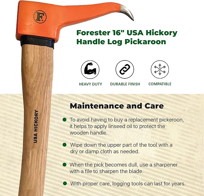 FORESTER Pickaroon Logging Tool | USA Hickory Handle | Hookaroon Logging Tool | Log Roller Tool &amp Forestry Tools for Dragging and Stacking Logs
