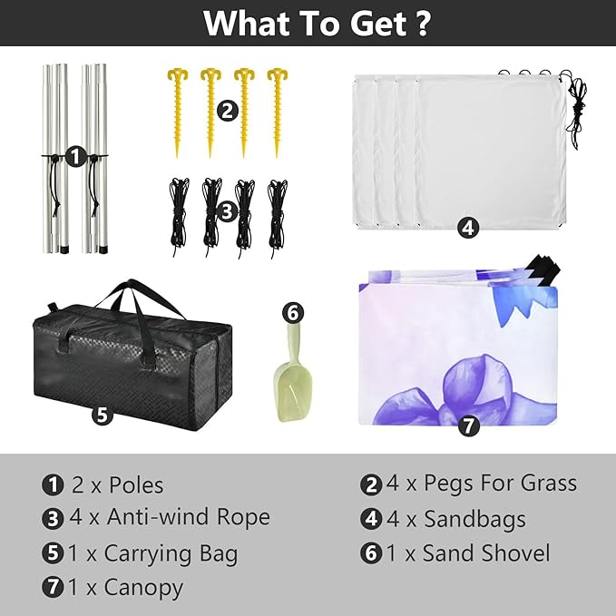 xigua Bow Tie Beach Tent Sun Shelter with Carrying Bag - Silver Coated Oxford Fabric Beach Canopy for Beach Camping Fishing - Includes Windproof Ropes Sandbags &amp Stakes