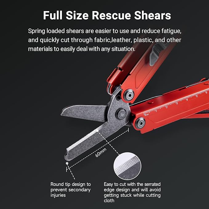 NEXTORCH PIONEER MT20 14-IN-1 Multi-tools Full-SizeVersatile Multi-tool Set with Scissors Needle Nose Pliers Pocket Clip Multi-tool (RED with Glass Breaker)