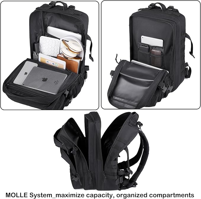 56L Tactical Backpack Military Molle Backpack Army 3 Day Waterproof Durable Hiking Rucksack for Men 24H Outdoor Survival Bug Out Bag for Camping Travel Hunting Khaki