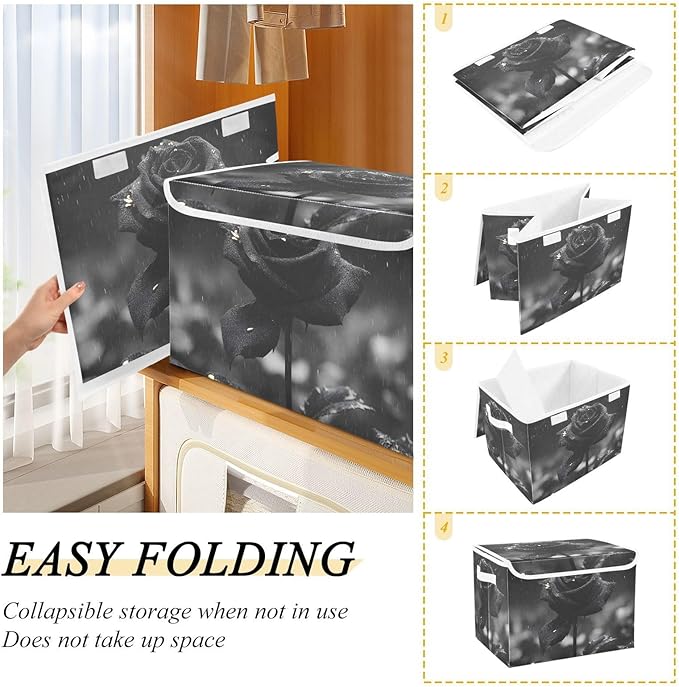 AIXIWAWA Lidded Storage Cube (Rose Black) Fabric Foldable Closet Bins with Flip Lid and Handles Organizer Basket Container 16.5 x 12.6 x 11.8 IN