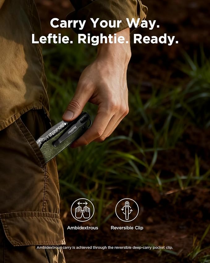 Folding Pocket Knife 2.99 Damascus Blade Micarta Handle Sharp Cool Small EDC Pocket Knives with Clip for Men Women Camping Hiking Survival Outdoor Mini 3080MG (Green)