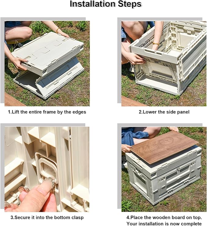【5-Side Opening】60L Storage Bins with LidsPortable Foldable Storage Box Plastic Stackable Storage Bin for Camp Fishing Car RVOffice (White)