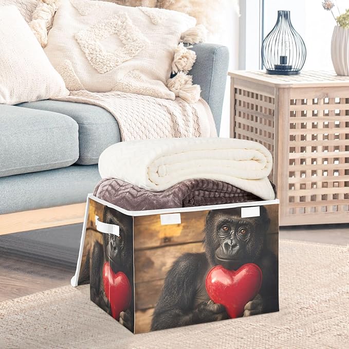 AIXIWAWA Lidded Storage Cube (Gorilla with Heart) Fabric Foldable Closet Bins with Flip Lid and Handles Organizer Basket Container 16.5 x 12.6 x 11.8 IN