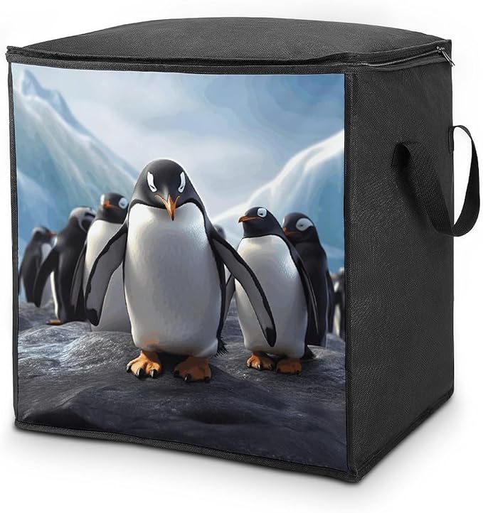 Comforter Storage Bag Clothes Storage Bins with Lids Foldable Funny Penguins1 Print Storage Containers for Clothing Blanket Bedding Comforter
