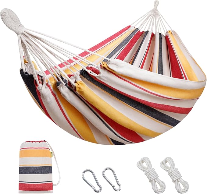 HappyPicnic Double Hammock with 9.8FT2 Rope Portable 2 Persons Hammock with Carrying Bag- Patio Hammocks Hanging Camping Bed for Patio Backyard Porch Outdoor and Indoor Use