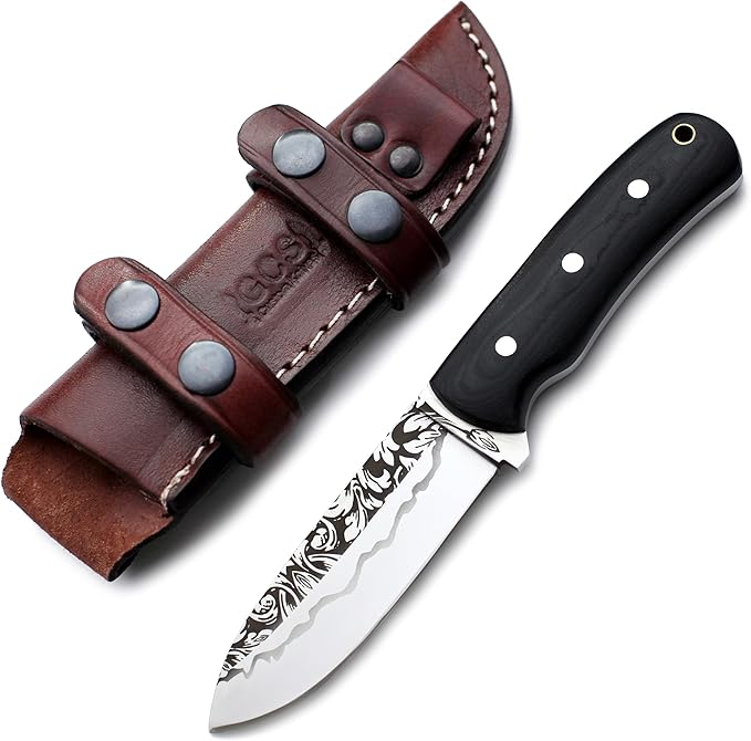 GCS Handmade D2 steel Hunting Knife G10 Full Tang Handle Fixed Blade Knife Right Hand Scout Carry Buffalo leather Sheath Hunting Camping Survival EDC-GCS 916