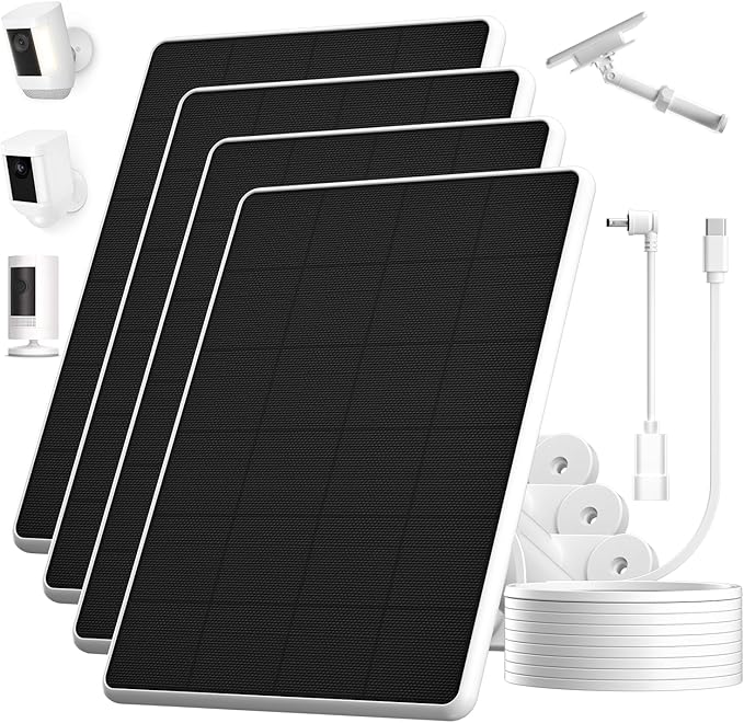 6W Solar Panel for Ring Spotlight Cam Battery &amp Stick Up Cam Battery High-Efficiency Solar Charger with 360° Adjustable Retractable Bracket &amp 10ft Cable (4 Pack)