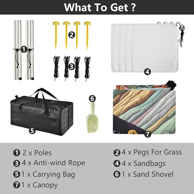 Beach Canopy with Windproof Ropes &amp Sandbags Beach Tent Sun Shade Sun Shelter for Camping Trips Fishing Backyard Fun or Picnics Landscape