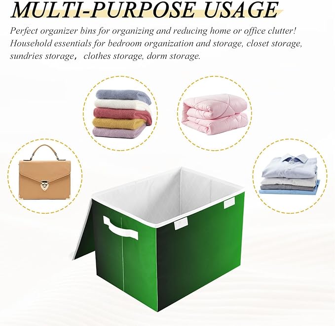 Green Gradient Storage Bin with Lid Foldable Closet Organizer Large Storage Bags for Office Supplies Office Basket