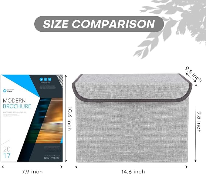 Bagnizer Linen Fabric Foldable Storage Cube Bin Organizer Basket with Flip-Top Lid &amp Handles Large Clothes Blanket Box for Home Office Closet Light Gray 4 Pack 14.6 x 9.5 x 9.5”