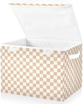 Brown Checkerboard Storage Baskets Lidded Bin Foldable Storage Boxes Cubes Lids with 2 Handles for Organizing Closet Home Office