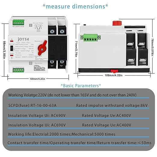 Dual Power Automatic Transfer Switch 2P 100A 220V PC Type Electrical Selector Switches 50/60Hz Mini ATS Auto/Manual Transfer Switches for Generator Uninterrupted Power Supply Matched Device