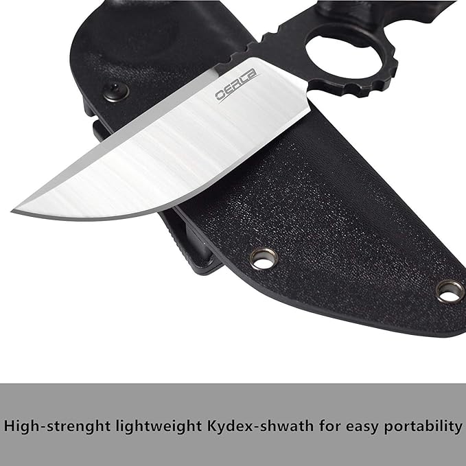 OERLA TAC OLK-032EK Outdoor Knife Fixed Blade Camping Hunting Survival Field Knife 420HC Full Tang Steel Blade with Kydex Sheath and EDC Tactical Belt Clip