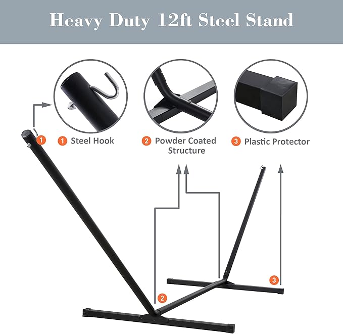 SUNCREAT Hammocks for Outside with Stand Freestanding Hammock with Frame 450 lbs Capacity Grey Pattern