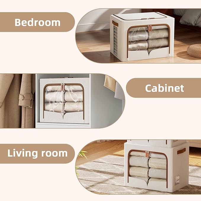 FHSQX 6 Pack Clothes Storage Bins - Foldable Storage Bins for Clothes Fabric Storage Box with Metal Frame (Cream White 16.5x12.2x12.2 inch)
