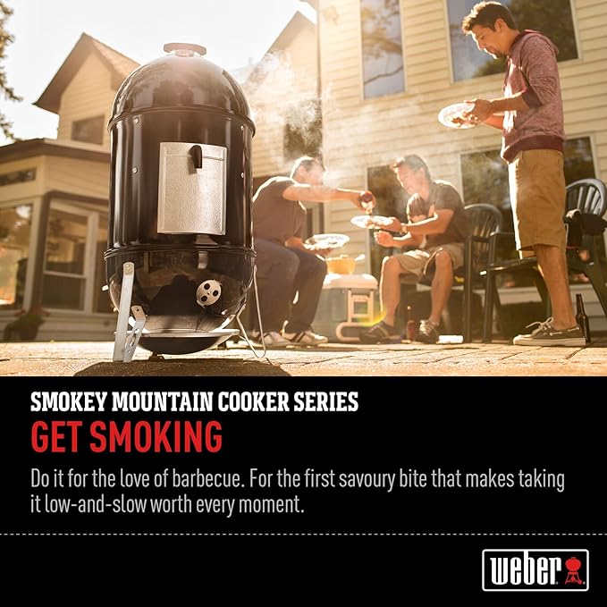 Weber Smokey Mountain Cooker 14-Inch Charcoal Smoker – Outdoor BBQ Smoker with Dual Cooking Grates Porcelain‑Enameled Kettle &amp Temperature Control Dampers